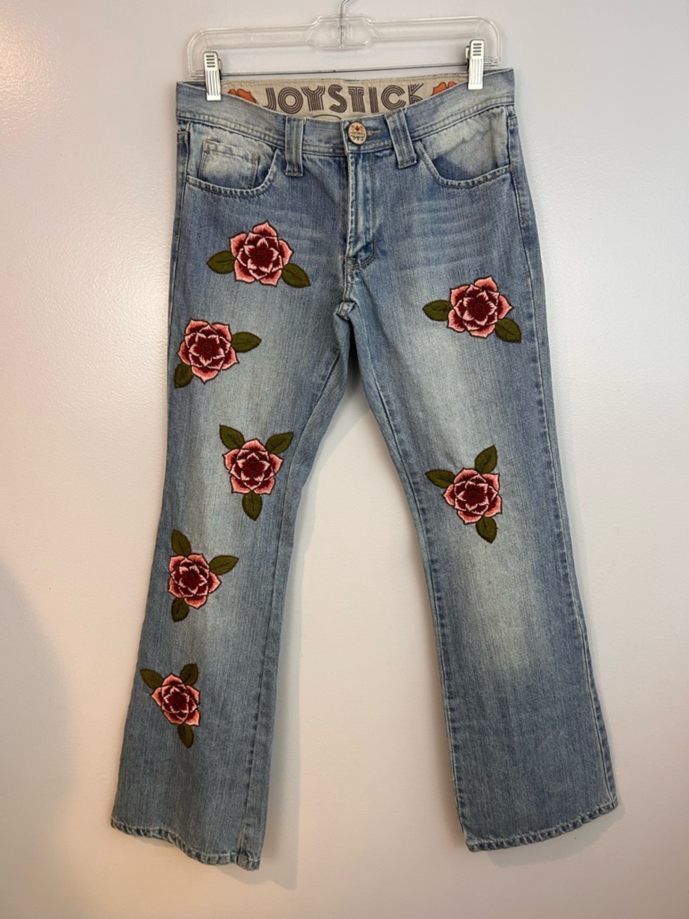 Joystick by Johnny Was Embroidered Floral Wide Leg Boho Denim Jeans Size 30